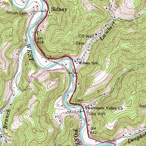 Topographic Map of Lambert Branch, WV