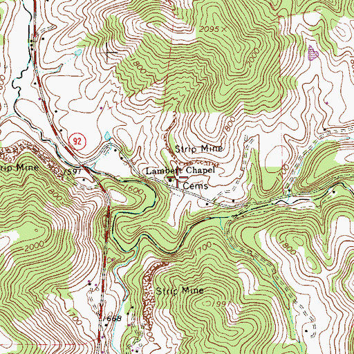 Topographic Map of Lambert Chapel, WV