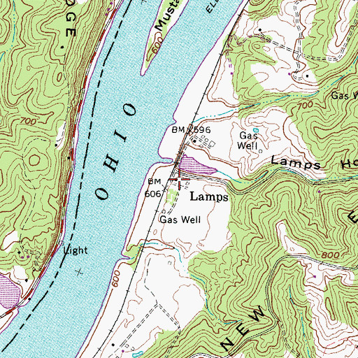 Topographic Map of Lamps, WV