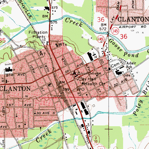 Topographic Map of First Baptist Church, AL
