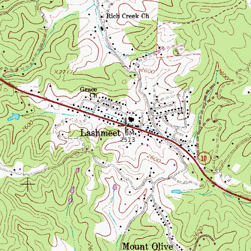 Topographic Map of Lashmeet, WV