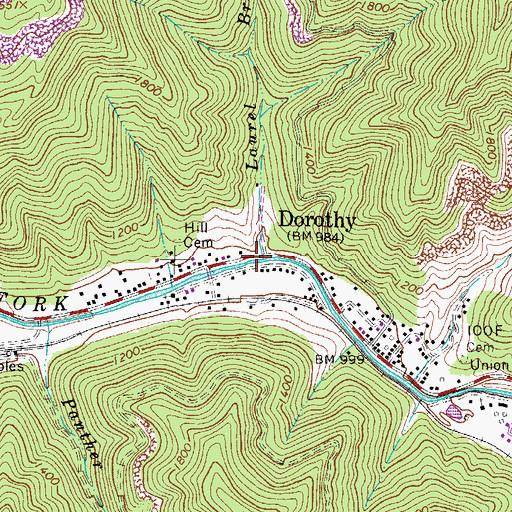 Topographic Map of Laurel Branch, WV