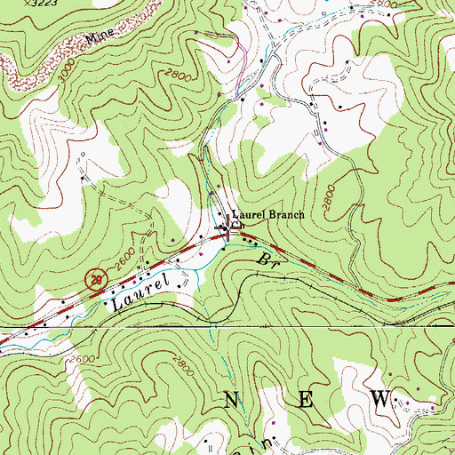 Topographic Map of Laurel Branch Church, WV