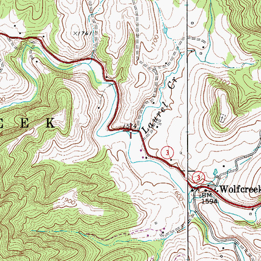 Topographic Map of Laurel Creek, WV