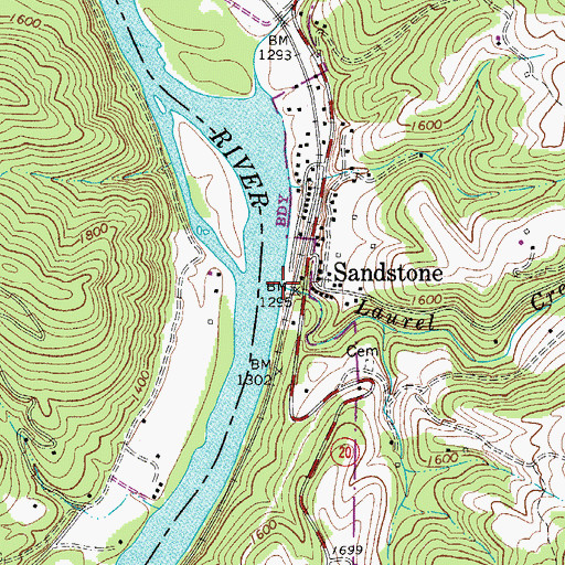 Topographic Map of Laurel Creek, WV
