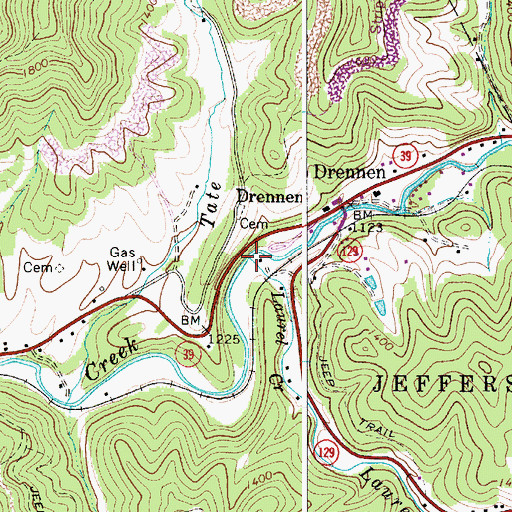 Topographic Map of Laurel Creek, WV