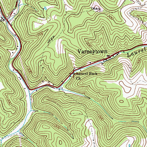 Topographic Map of Laurel Fork Church, WV