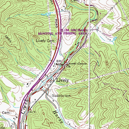 Topographic Map of Laurel Grove Baptist Church, WV