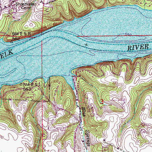 Topographic Map of Blue Springs Fish Camp, AL