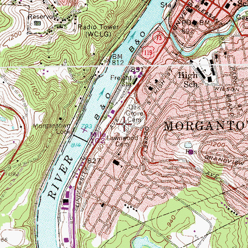 Topographic Map of Lawnwood Cemetery, WV