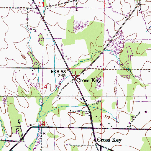 Topographic Map of Cross Key United Methodist Church, AL