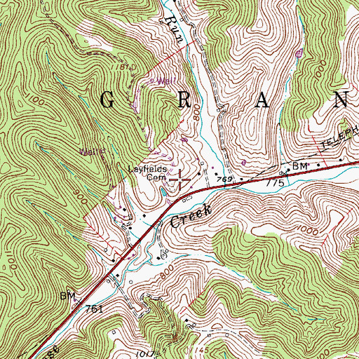 Topographic Map of Layfields Cemetery, WV