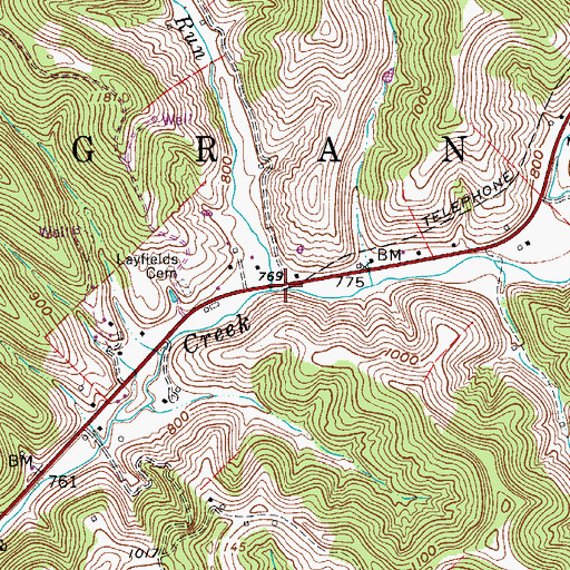 Topographic Map of Layfields Run, WV