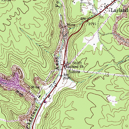 Topographic Map of Layland Church, WV