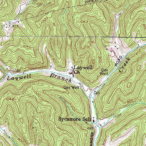 Topographic Map of Laywell Church, WV