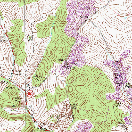 Topographic Map of Lazzell Cemetery, WV