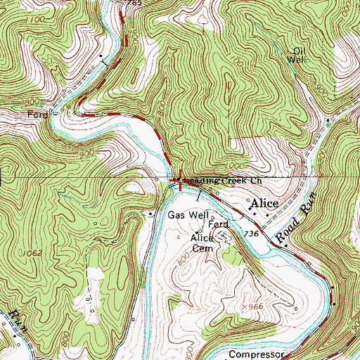 Topographic Map of Leading Creek Church, WV