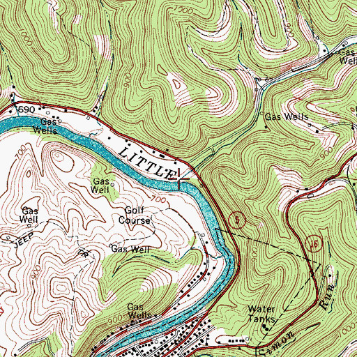 Topographic Map of Leafbank Run, WV
