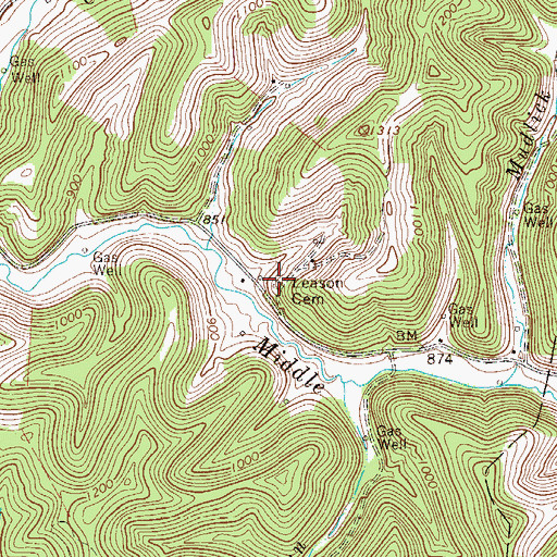 Topographic Map of Leason Cemetery, WV