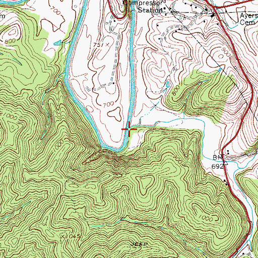 Topographic Map of Leatherbark Creek, WV
