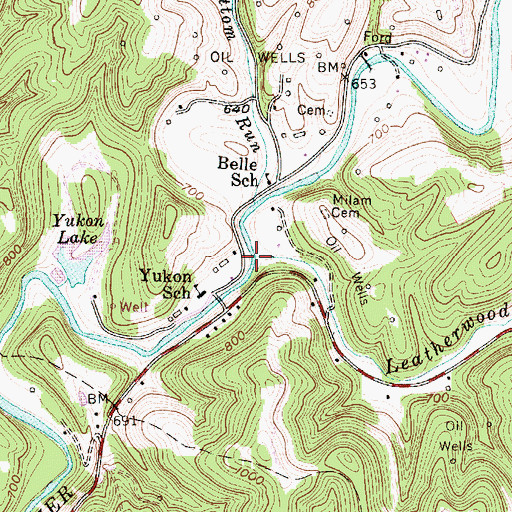 Topographic Map of Leatherwood Creek, WV