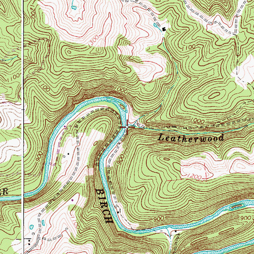 Topographic Map of Leatherwood Run, WV