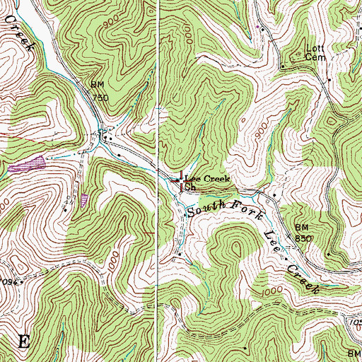 Topographic Map of Lee Creek Church, WV