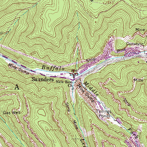 Topographic Map of Lee Fork, WV