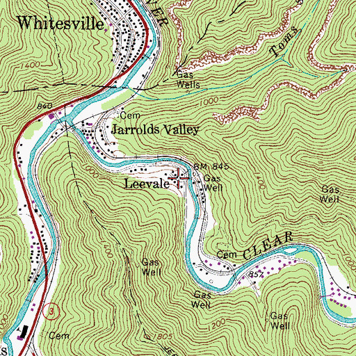 Topographic Map of Leevale, WV