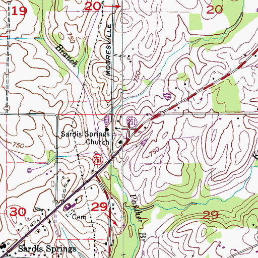 Topographic Map of Sardis Springs School (historical), AL