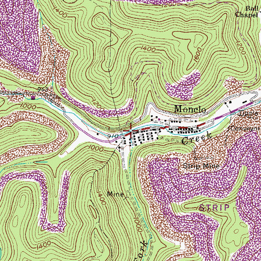 Topographic Map of Left Fork Beech Creek, WV