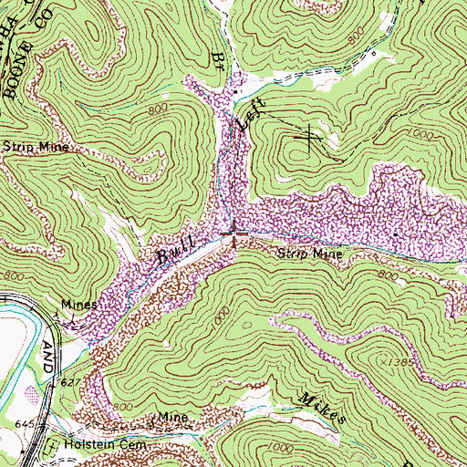 Topographic Map of Left Fork Bull Creek, WV