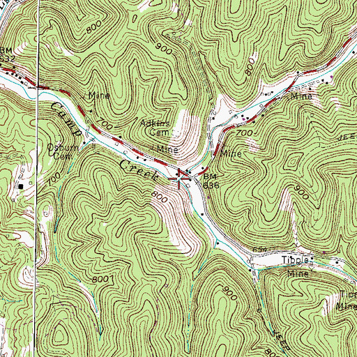 Topographic Map of Left Fork Camp Creek, WV