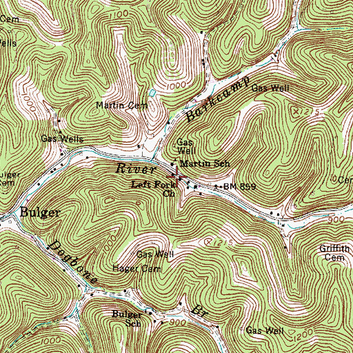 Topographic Map of Left Fork Church, WV