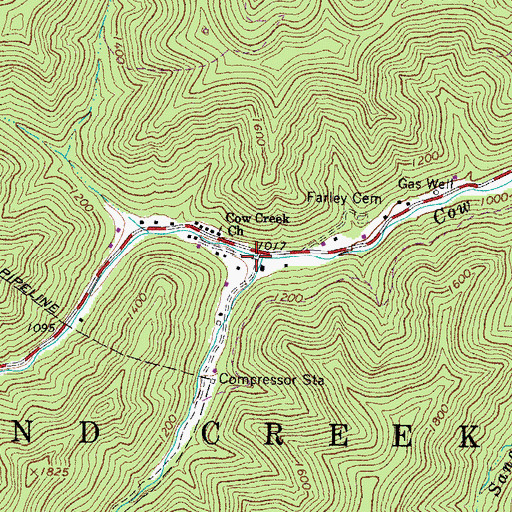 Topographic Map of Left Fork Cow Creek, WV
