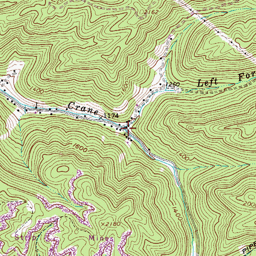 Topographic Map of Left Fork Crane Creek, WV