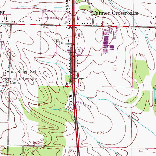 Topographic Map of Tanner First Baptist Church, AL