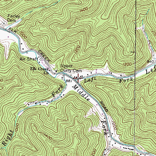 Topographic Map of Left Fork Elk Creek, WV