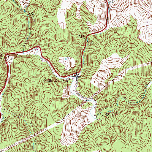 Topographic Map of Left Fork Falls Run, WV