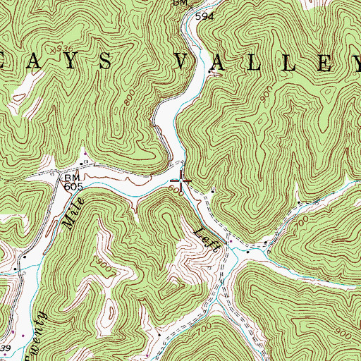 Topographic Map of Left Fork Five and Twenty Mile Creek, WV