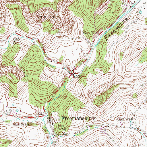 Topographic Map of Left Fork Freemans Creek, WV