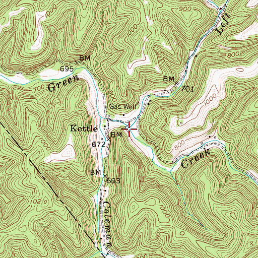 Topographic Map of Left Fork Green Creek, WV