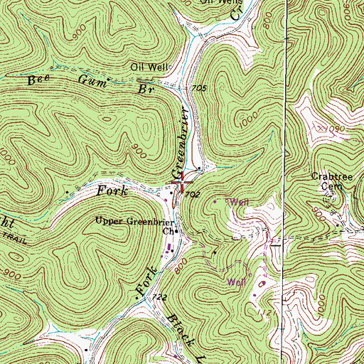 Topographic Map of Left Fork Greenbrier Creek, WV