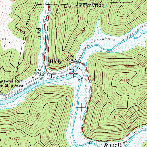 Topographic Map of Left Fork Holly River, WV