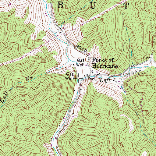 Topographic Map of Left Fork Hurricane Creek, WV