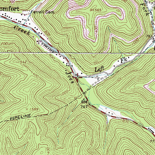 Topographic Map of Left Fork Joes Creek, WV