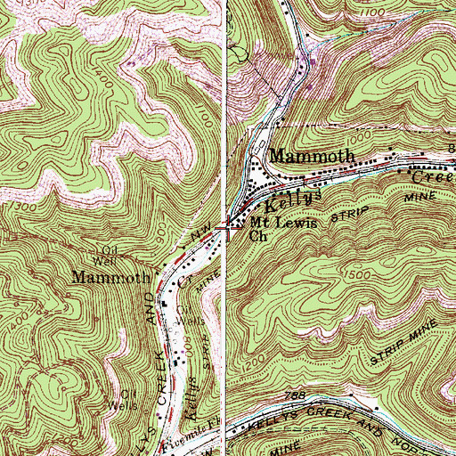 Topographic Map of Left Fork Kellys Creek, WV