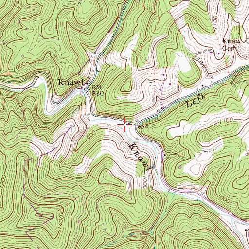 Topographic Map of Left Fork Knawl Creek, WV
