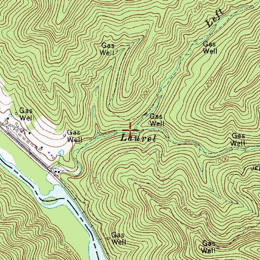 Topographic Map of Left Fork Laurel Creek, WV