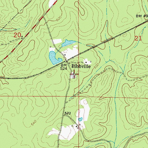 Topographic Map of Bibbville Baptist Church, AL